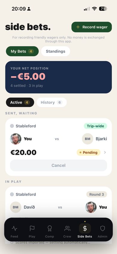 Side bets tracker